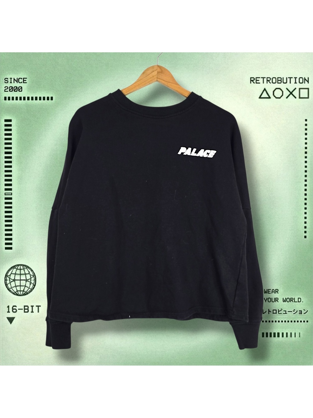 Palace Skateboards Spell Out Cropped Crewneck Sweatshirt Black Size L
